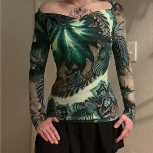 Roberto Cavalli green psychedelic leaf print top